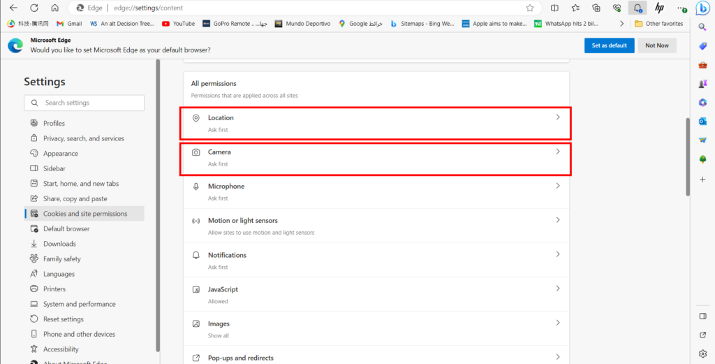 إدارة أذونات الكاميرا والميكروفون على مايكروسوفت ايدج